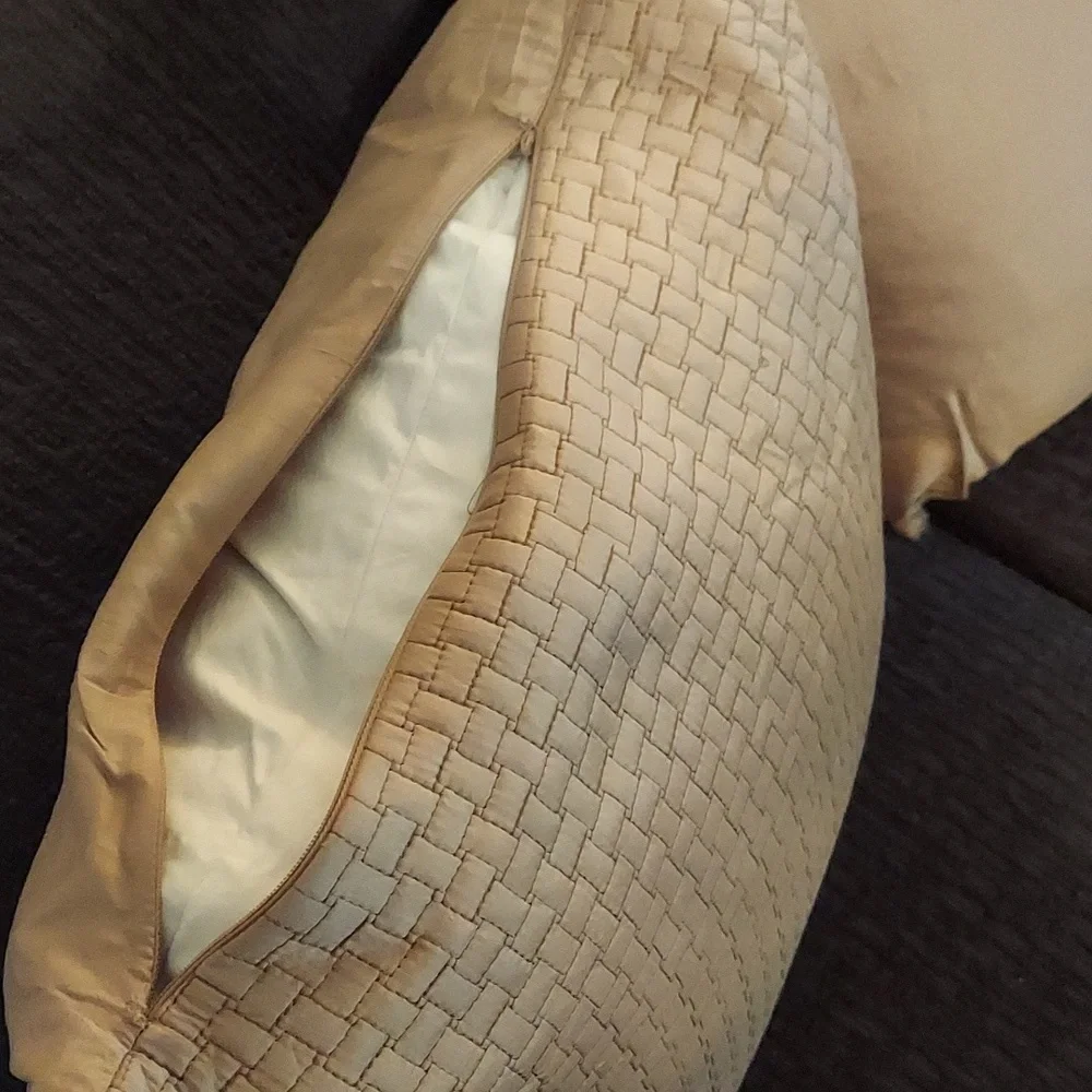 RODEO HOME Vintage 18 x 18 Throw Pillow Set Beige Gold Satin- VINTAGE GORGEOUS!